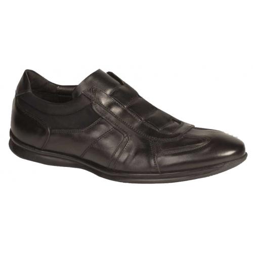 Bacco Bucci "Baca" Black Genuine Burnished Italian Calfskin Slip-on Sneakers 2583-20.